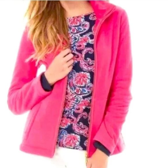 Lilly Pulitzer Pink fleece Long sleeves Full zipper jacket Size S - Picture 1 of 14